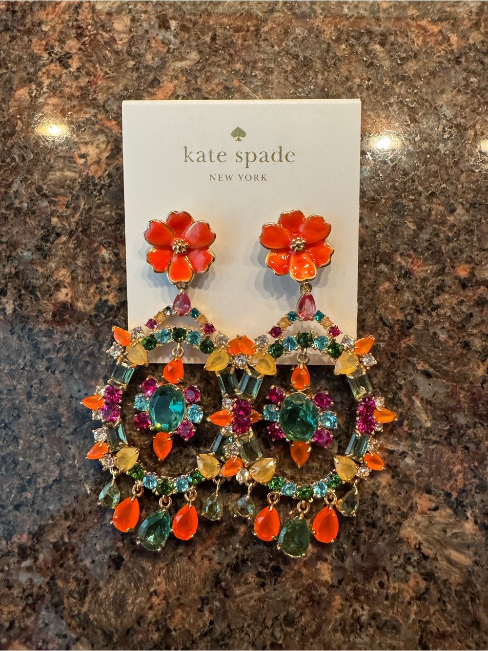 kate spade Orange Multicolor Floral Gem Drop Earrings